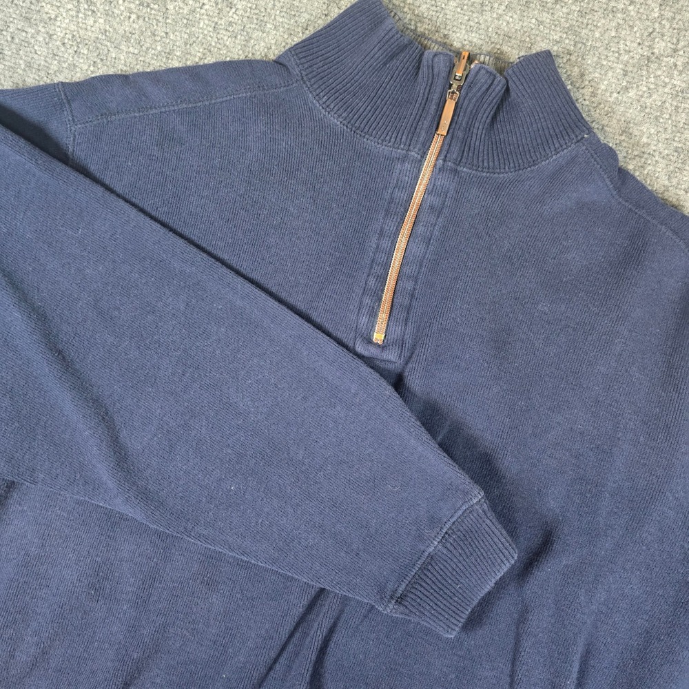 Alan Flusser Navy‎ Blue Cotton Quarter Zip Pullover Sweater XL